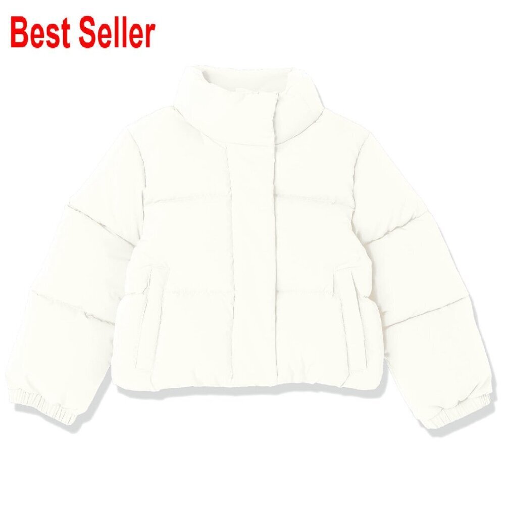 Girls Cropped Puffer Jacket Quilted Matte Sherpa Fleece Winter Coat